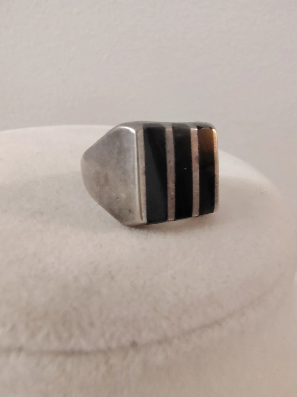 Vtg Taxco Sterling Silver Black Onyx Bar Channel Inlay Modernist Ring Sz 6 TA-61